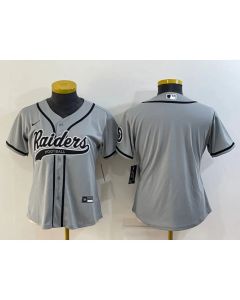 Women's Las Vegas Raiders Blank Grey With Patch Cool Base Stitched Baseball Jersey(Run Small)