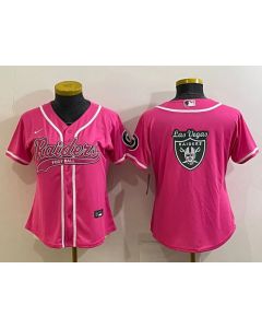 Women's Las Vegas Raiders Pink Team Big Logo With Patch Cool Base Stitched Baseball Jersey(Run Small)