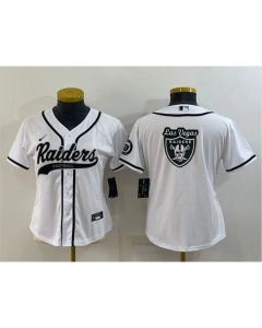 Women's Las Vegas Raiders White Team Big Logo With Patch Cool Base Stitched Baseball Jersey(Run Small)