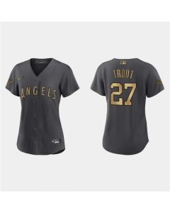 Women's Los Angeles Angels #27 Mike Trout 2022 All-Star Charcoal Stitched Baseball Jersey(Run Small)