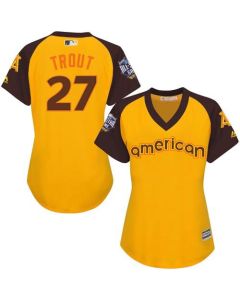 Women's Los Angeles Angels #27 Mike Trout Gold 2016 All-Star American League Stitched MLB Jersey