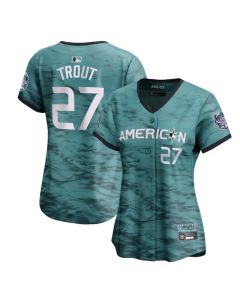 Women's Los Angeles Angels #27 Mike Trout Teal 2023 All-star Stitched Baseball Jersey(Run Small)