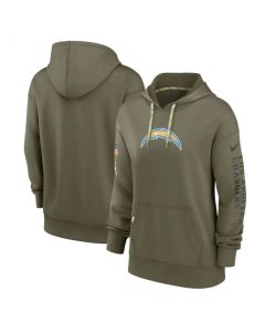 Women's Los Angeles Chargers 2022 Olive Salute to Service Therma Performance Pullover Hoodie(Run Small)