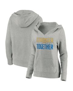 Women's Los Angeles Chargers Heather Gray Stronger Together Crossover Neck Pullover Hoodie(Run Small)