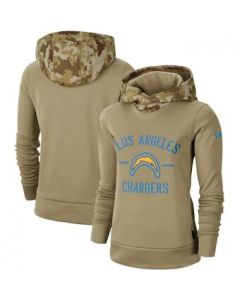 Women's Los Angeles Chargers Khaki 2019 Salute to Service Therma Pullover Hoodie(Run Small)