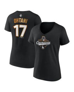 Women's Los Angeles Dodgers #17 Shohei Ohtani Black 2025 World Series Champions Plus Size Name & Number T-Shirt (Black)