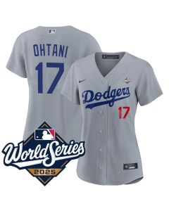 Women's Los Angeles Dodgers #17 Shohei Ohtani Gray 2025 World Series Home Limited Jersey (Gray)