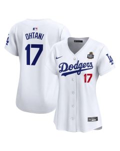Women's Los Angeles Dodgers #17 Shohei Ohtani White 2024 World Series Home Limited Player Jersey (White)
