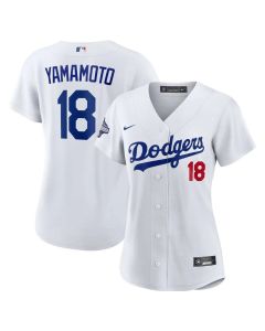 Women's Los Angeles Dodgers #18 Yoshinobu Yamamoto White 2025 World Series Champions Home Limited Jersey (White)