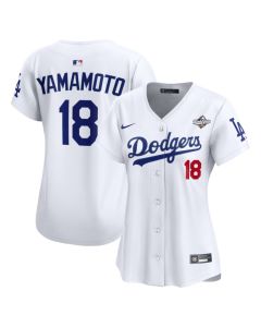 Women's Los Angeles Dodgers #18 Yoshinobu Yamamoto White 2025 World Series Home Limited Jersey (White)