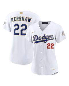 Women's Los Angeles Dodgers #22 Clayton Kershaw Nike White 2026 Gold Collection Stadium Jersey (White Gold)