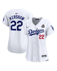Women's Los Angeles Dodgers #22 Clayton Kershaw White 2024 World Series Limited Player Jersey (White)