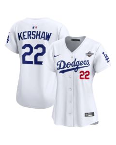 Women's Los Angeles Dodgers #22 Clayton Kershaw White 2025 World Series Home Limited Jersey (White)