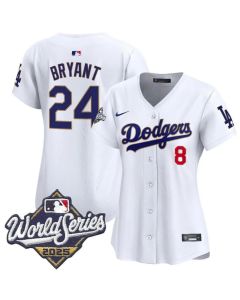 Women's Los Angeles Dodgers #24 Kobe Bryant White 2025 World Series Home Limited Baseball Jersey (White)