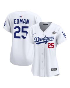 Women's Los Angeles Dodgers #25 Tommy Edman White 2025 World Series Home Limited Jersey (White)