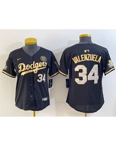 Women's Los Angeles Dodgers #34 Fernando Valenzuela Black 2024 World Series With Fernando Patch Vapor Limited Stitched Baseball Jersey (Black)