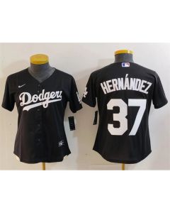Women's Los Angeles Dodgers #37 Teoscar Hernandez Black Stitched Jersey (Black)