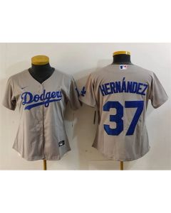 Women's Los Angeles Dodgers #37 Teoscar Hernandez Grey Stitched Jersey (Grey)