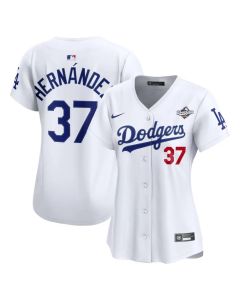 Women's Los Angeles Dodgers #37 Teoscar Hernandez White 2025 World Series Home Limited Jersey (White)