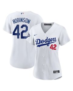 Women's Los Angeles Dodgers #42 Jackie Robinson White 2025 World Series Champions Home Limited Jersey (White)