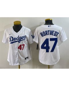 Women's Los Angeles Dodgers #47 Ben Rortvedt White Cool Base Jersey (White)