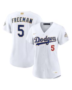 Women's Los Angeles Dodgers #5 Freddie Freeman Nike White 2026 Gold Collection Stadium Jersey (White Gold)