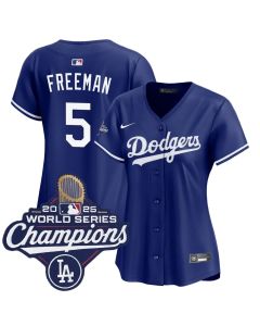 Women's Los Angeles Dodgers #5 Freddie Freeman Royal 2025 World Series Champions Home Replica Jersey (Royal)