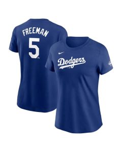 Women's Los Angeles Dodgers #5 Freddie Freeman Royal 2025 World Series Champions Name & Number T-Shirt (Royal)