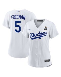 Women's Los Angeles Dodgers #5 Freddie Freeman White 2024 World Series Home Home Replica Jersey (White)