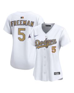 Women's Los Angeles Dodgers #5 Freddie Freeman White 2025 Gold Collection Limited Jersey (White Gold)