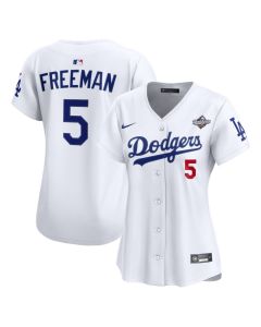 Women's Los Angeles Dodgers #5 Freddie Freeman White 2025 World Series Home Limited Jersey (White)