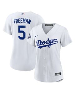 Women's Los Angeles Dodgers #5 Freddie Freeman White Home 2025 World Series Champions Replica Jersey (White)