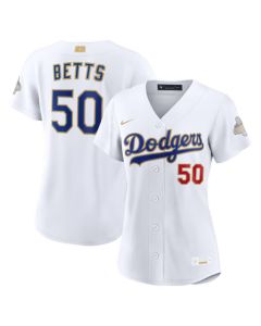 Women's Los Angeles Dodgers #50 Mookie Betts Nike White 2026 Gold Collection Stadium (White Gold)