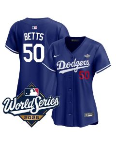 Women's Los Angeles Dodgers #50 Mookie Betts Royal 2025 World Series Home Limited Jersey (Royal)