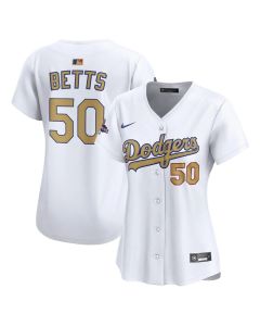 Women's Los Angeles Dodgers #50 Mookie Betts White 2025 Gold Collection Limited Jersey (White Gold)