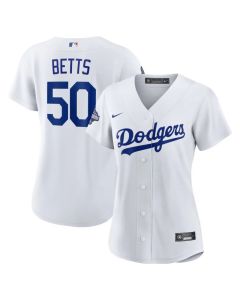 Women's Los Angeles Dodgers #50 Mookie Betts White 2025 World Series Champions Home Replica Player Jersey (White)