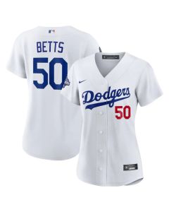 Women's Los Angeles Dodgers #50 Mookie Betts White Home 2025 World Series Champions Limited Jersey (White)