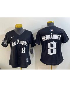 Women's Los Angeles Dodgers #8 Enrique Hernandez Black 2025 World Series Champions LA Gothic Edition Limited Stitched Baseball Jersey (Black)