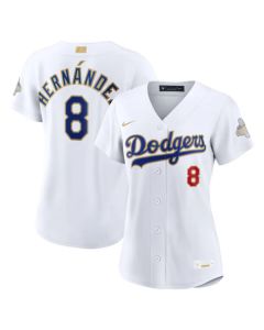 Women's Los Angeles Dodgers #8 Enrique Hernandez Nike White 2026 Gold Collection Stadium Jersey (White Gold)