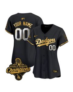 Women's Los Angeles Dodgers Custom Black Golden 2025 World Series Champions Home Limited Jersey (Black)