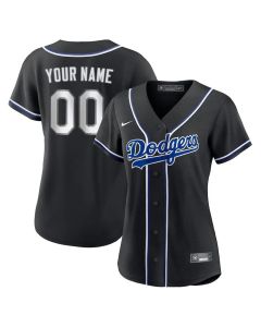 Women's Los Angeles Dodgers Custom Black Lights Out Replica Jersey (Black)
