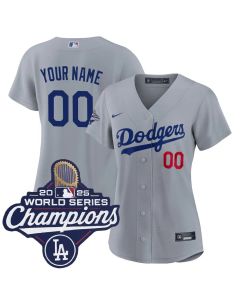 Women's Los Angeles Dodgers Custom Gray 2025 World Series Champions Home Limited Jersey (Gray)
