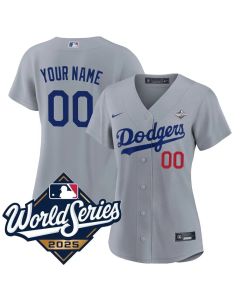 Women's Los Angeles Dodgers Custom Gray 2025 World Series Home Limited Jersey (Gray)
