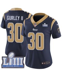 Women's Los Angeles Rams #30 Todd Gurley II Navy Blue Super Bowl LIII Vapor Untouchable Limited Stitched NFL Jersey ( run small )