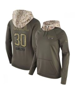 Women's Los Angeles Rams #30 Todd Gurley Olive Salute to Service Sideline Therma Pullover Hoodie