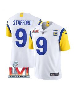 Women's Los Angeles Rams #9 Matthew Stafford White 2022 With C Patch Super Bowl LVI Vapor Limited Stitched Jersey(Run Small)