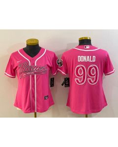 Women's Los Angeles Rams #99 Aaron Donald Pink With Patch Cool Base Stitched Baseball Jersey(Run Small)