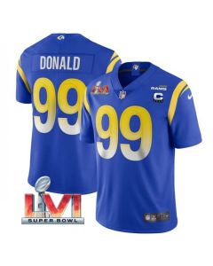 Women's Los Angeles Rams #99 Aaron Donald Royal 2022 With C Patch Super Bowl LVI Vapor Limited Stitched Jersey(Run Small)