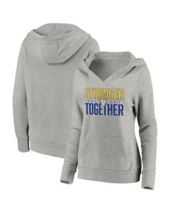 Women's Los Angeles Rams Heather Gray Stronger Together Crossover Neck Pullover Hoodie(Run Small)