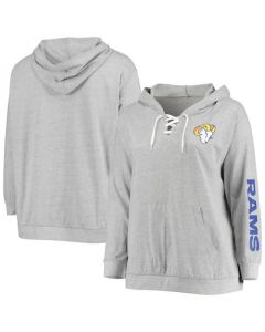 Women's Los Angeles Rams Heathered Gray Lace-Up Pullover Hoodie